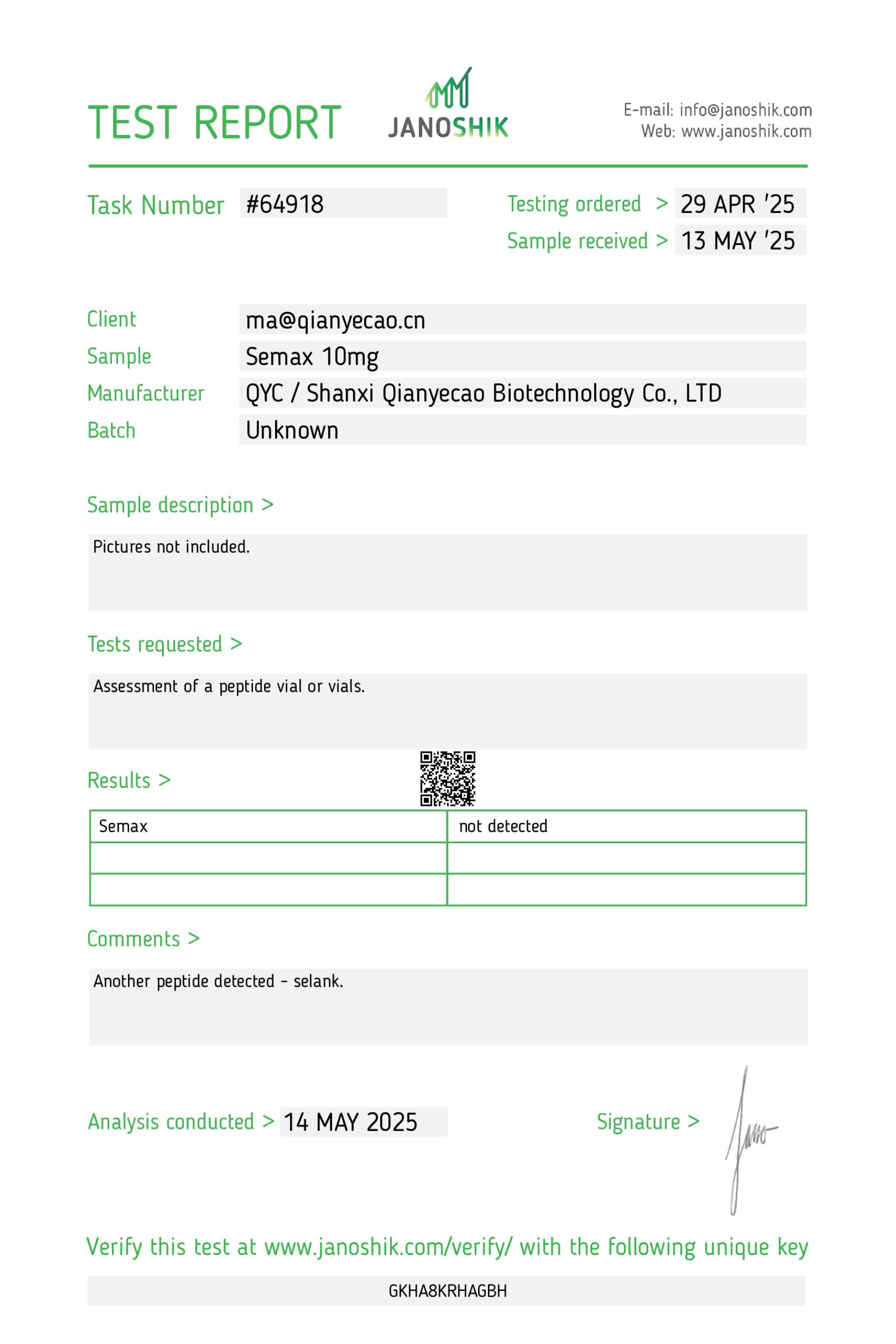 Certificate preview, Janoshik