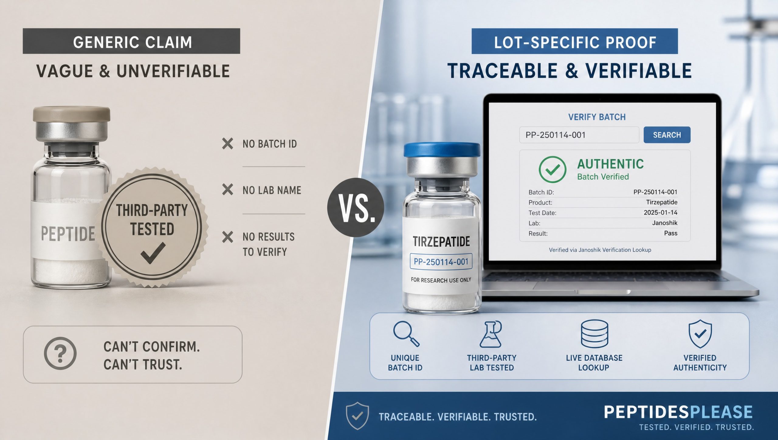 How a verifiable batch ID proves third-party testing, versus a vague brand-wide claim.